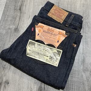 VTG Levis 501 1980s Deadstock Denim Jeans Dark Indigo Button Fly NOS Mens 28x34
